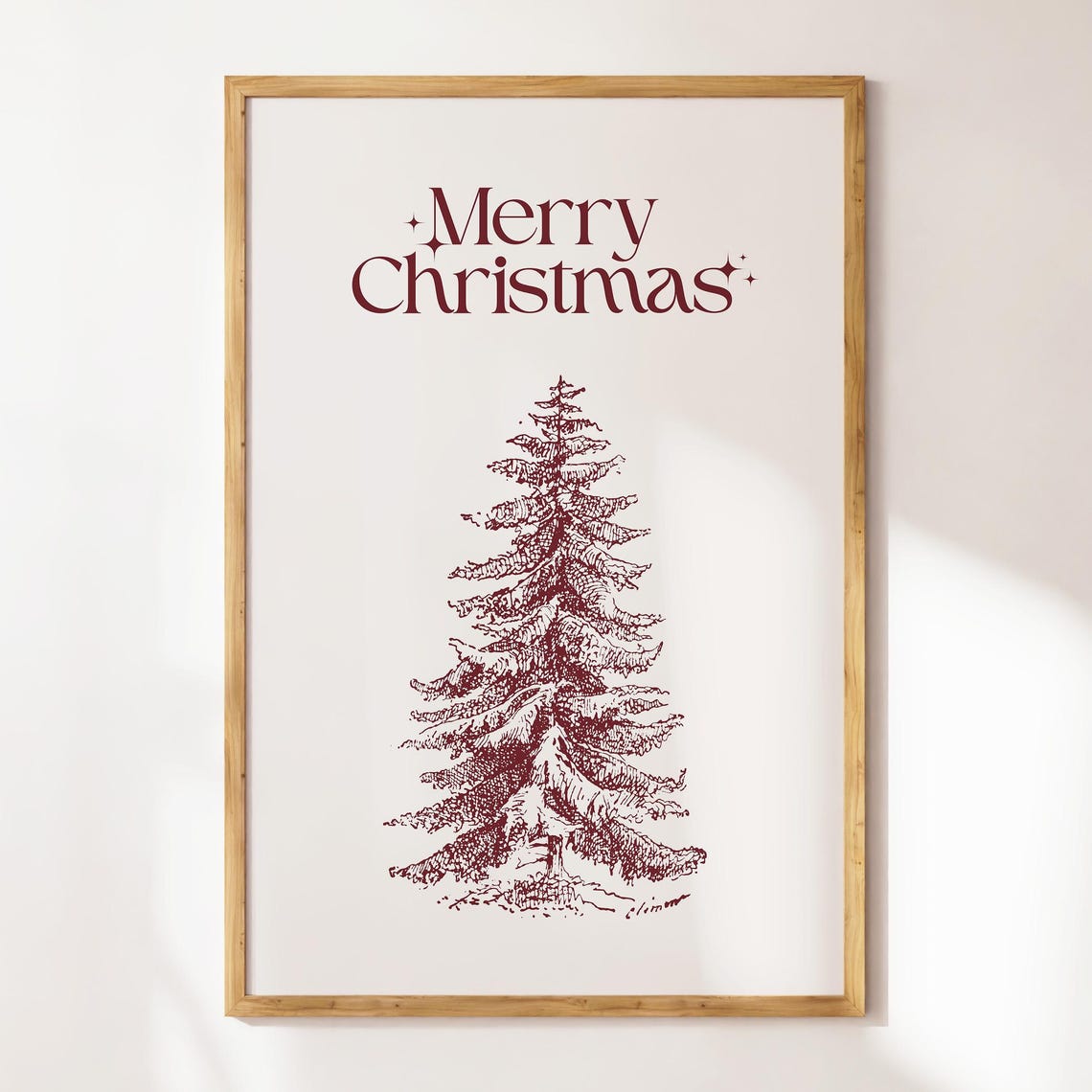 Merry Christmas Pine Tree Sketch Maroon Vintage Holiday Poster - Image 4