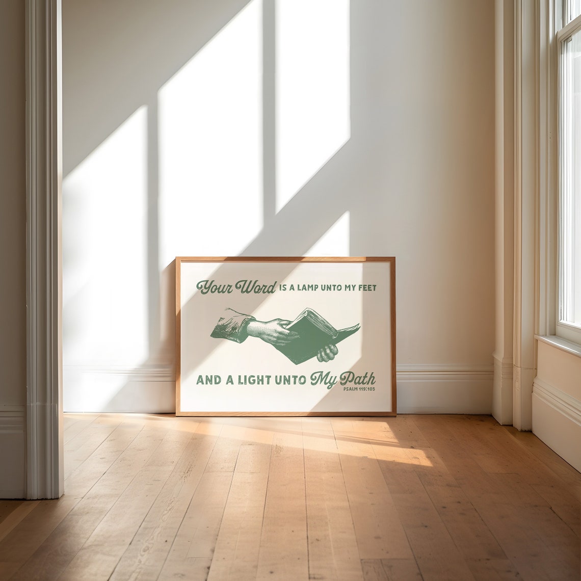Psalm 119 Lamp Unto My Feet Vintage Sage Green Scripture Poster - Image 4