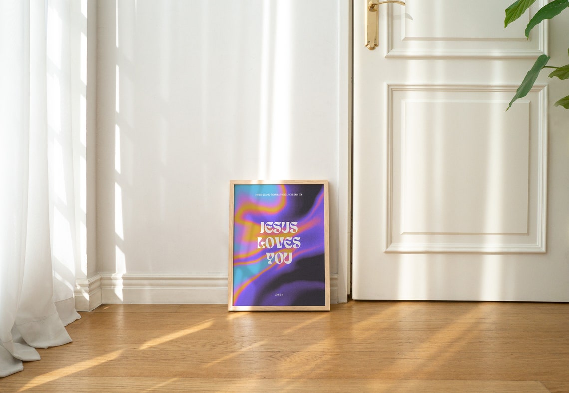 Jesus Loves You John 3:16 Groovy Gradient Aura Christian Poster - Image 3