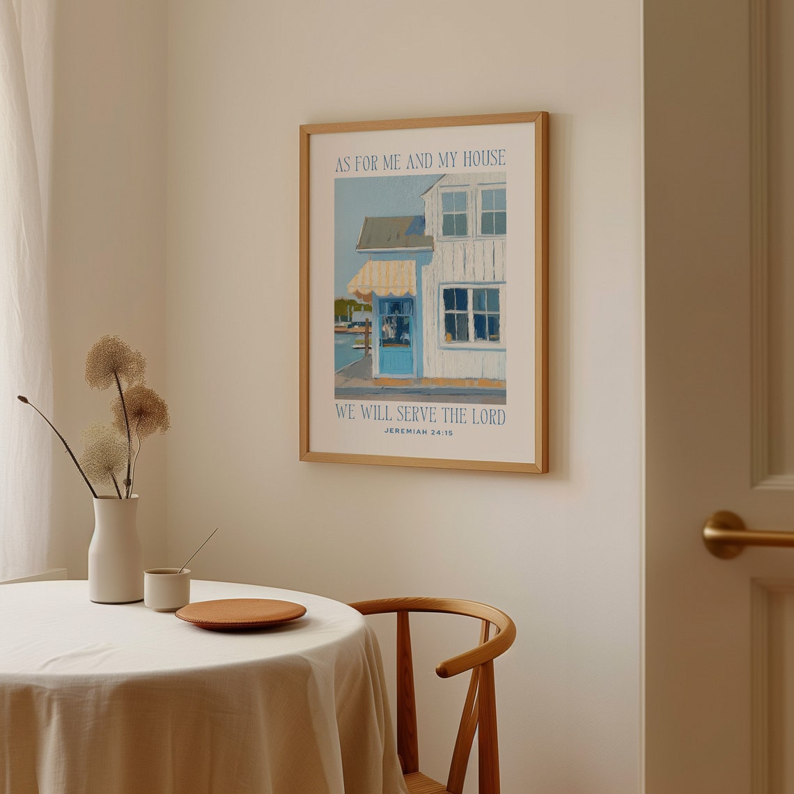 As for Me and My House Blue Coastal Cottage Scripture Poster - Image 3