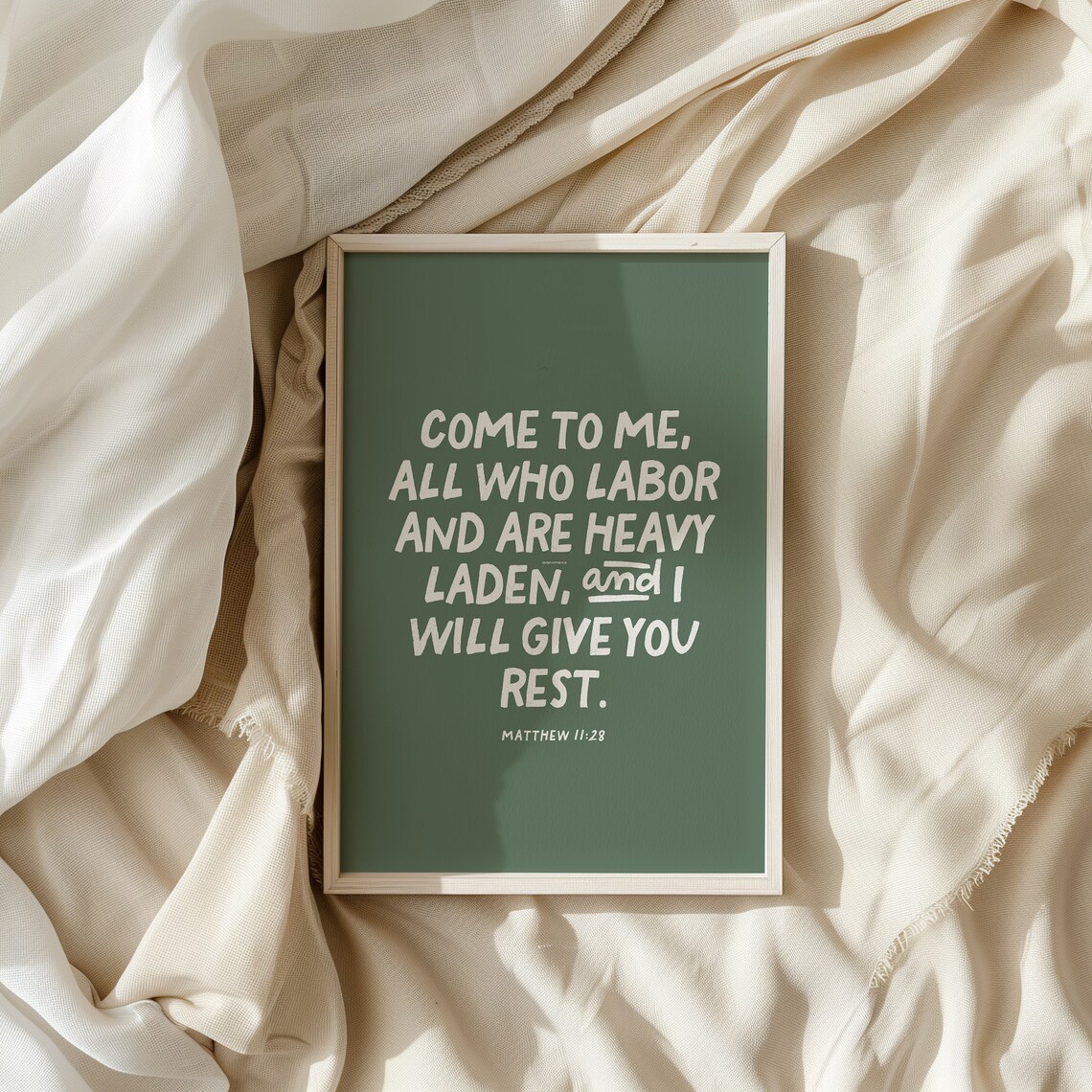 Come To Me All Who Labor Matthew 11 28 Sage Green Christian Rest Quote Wall Art - Image 4