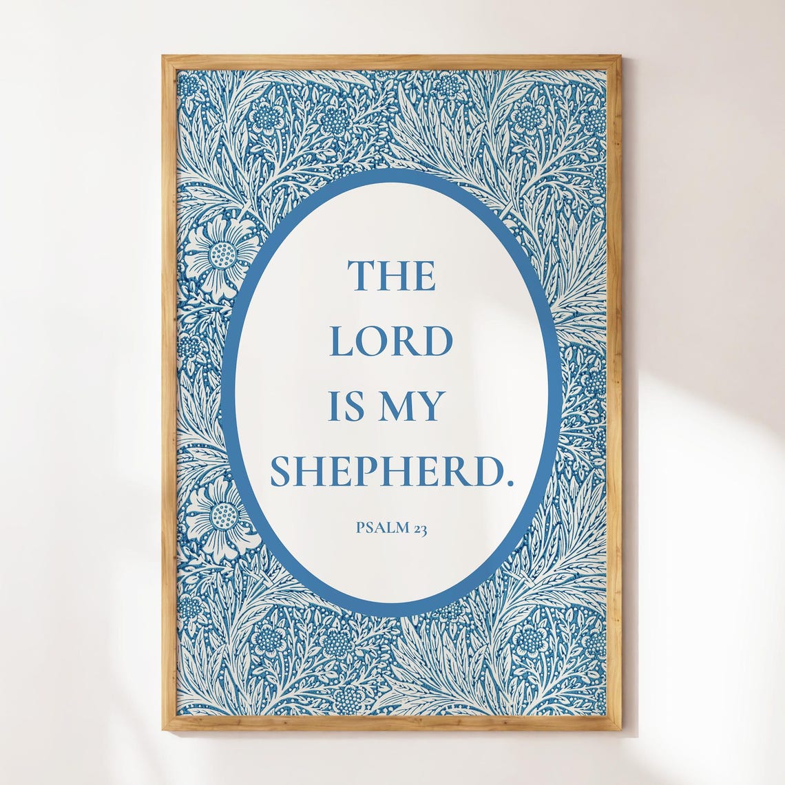 The Lord Is My Shepherd Psalm 23 Blue William Morris Floral Poster