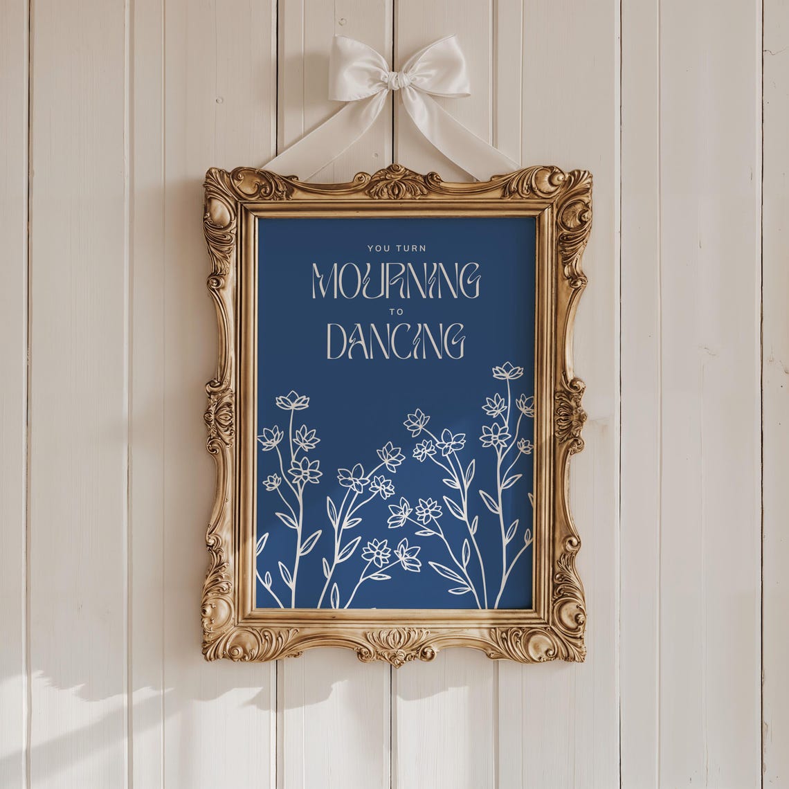 You Turn Mourning To Dancing Navy Floral Botanical Line Art Poster - Image 4