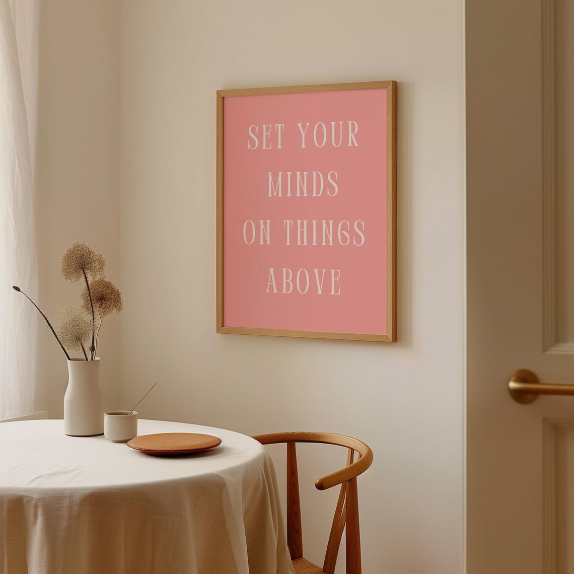 Set Your Minds on Things Above Coral Pink Faith Typography Poster - Image 4