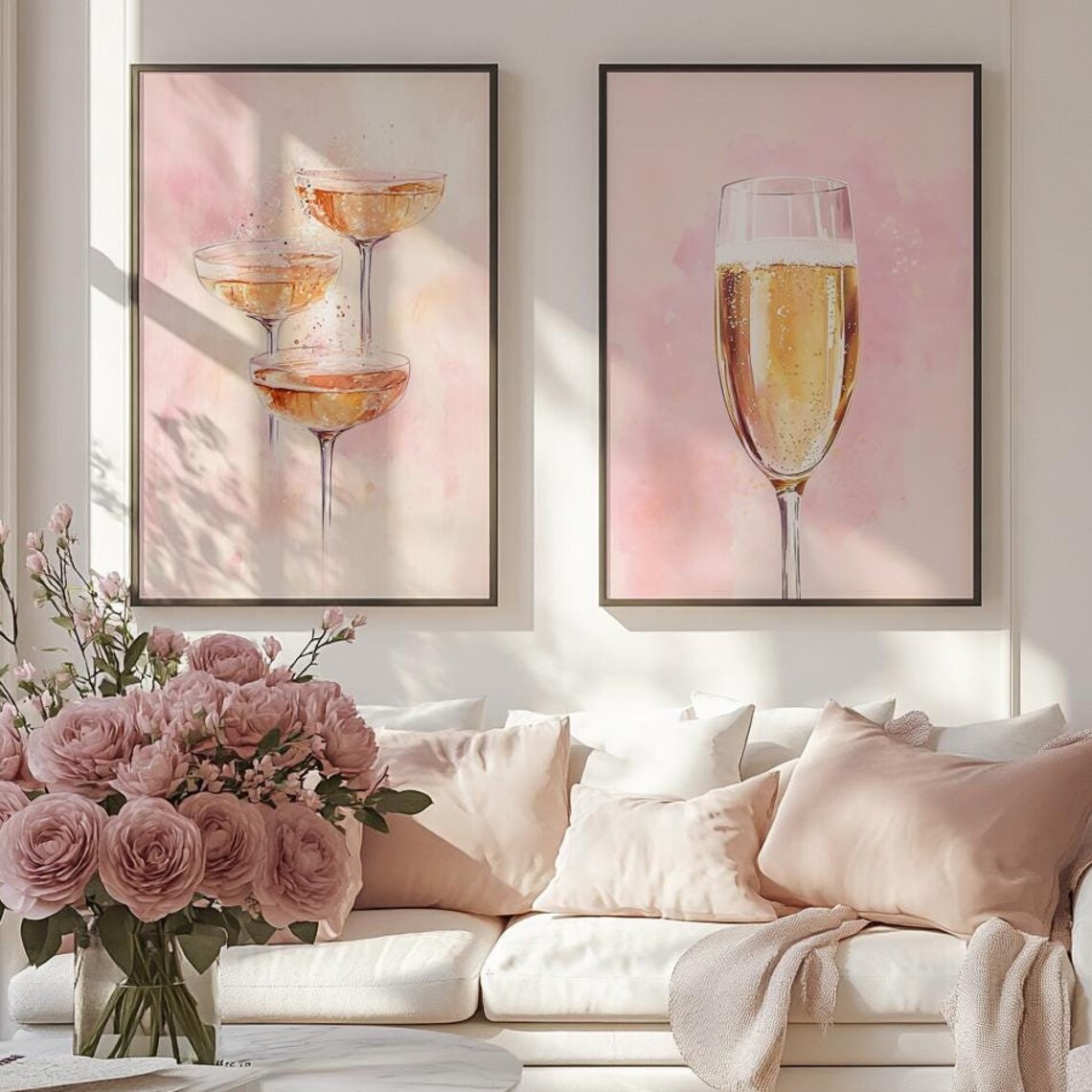 Champagne Glass on a Pink Watercolor Background Celebration Poster - Image 4