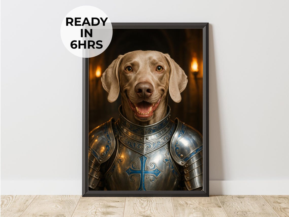 Weimaraner Knight Armor Crusader Costume Pet Portrait Dog Print