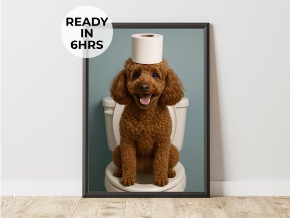 Funny Toilet Paper Hat Pet Portrait Bathroom Art Gag Gift
