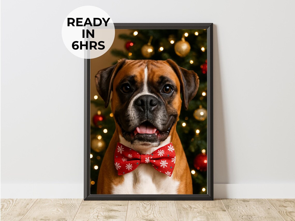 Custom Christmas Pet Portrait, Festive Art Print