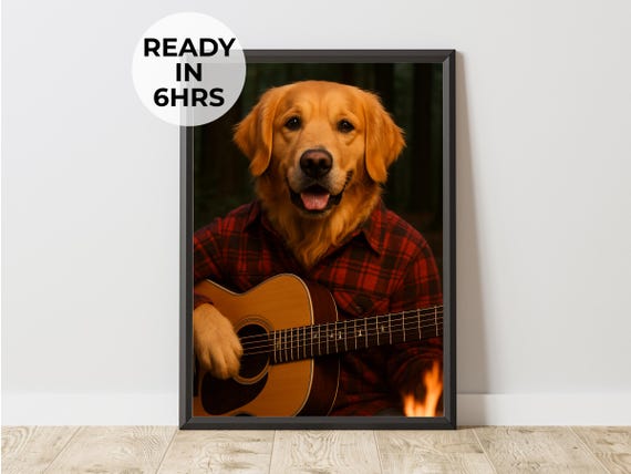 Custom Guitar Pet Portrait Campfire Art Musician Gift
