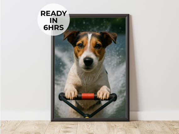 Custom Water Ski Pet Portrait Funny Wakeboard Art Gift