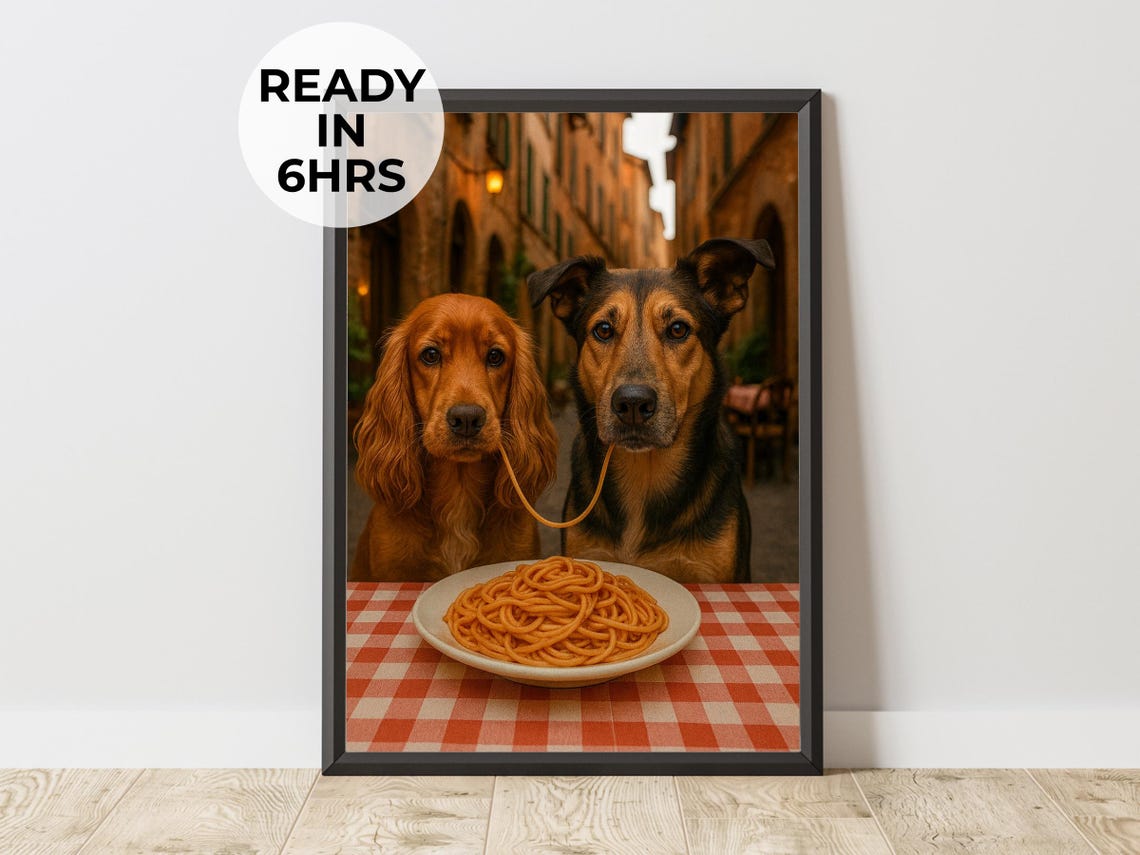 Custom Spaghetti Dog Portrait Lady Tramp Italian Dinner Poster