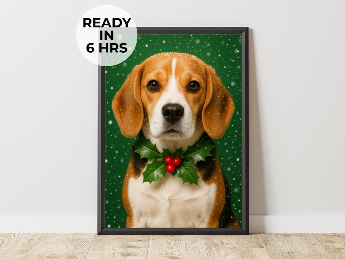 Kerst Huisdierportret Heilige Hond Print, Gift
