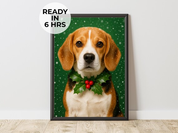 Kerst Huisdierportret Heilige Hond Print, Gift