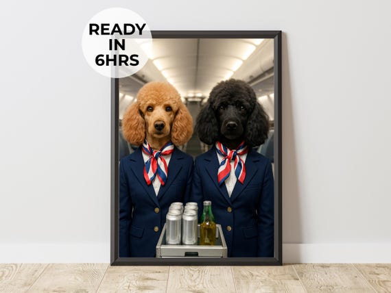 Custom Crew Pet Portrait Funny Flight Attendant Art Travel Gift