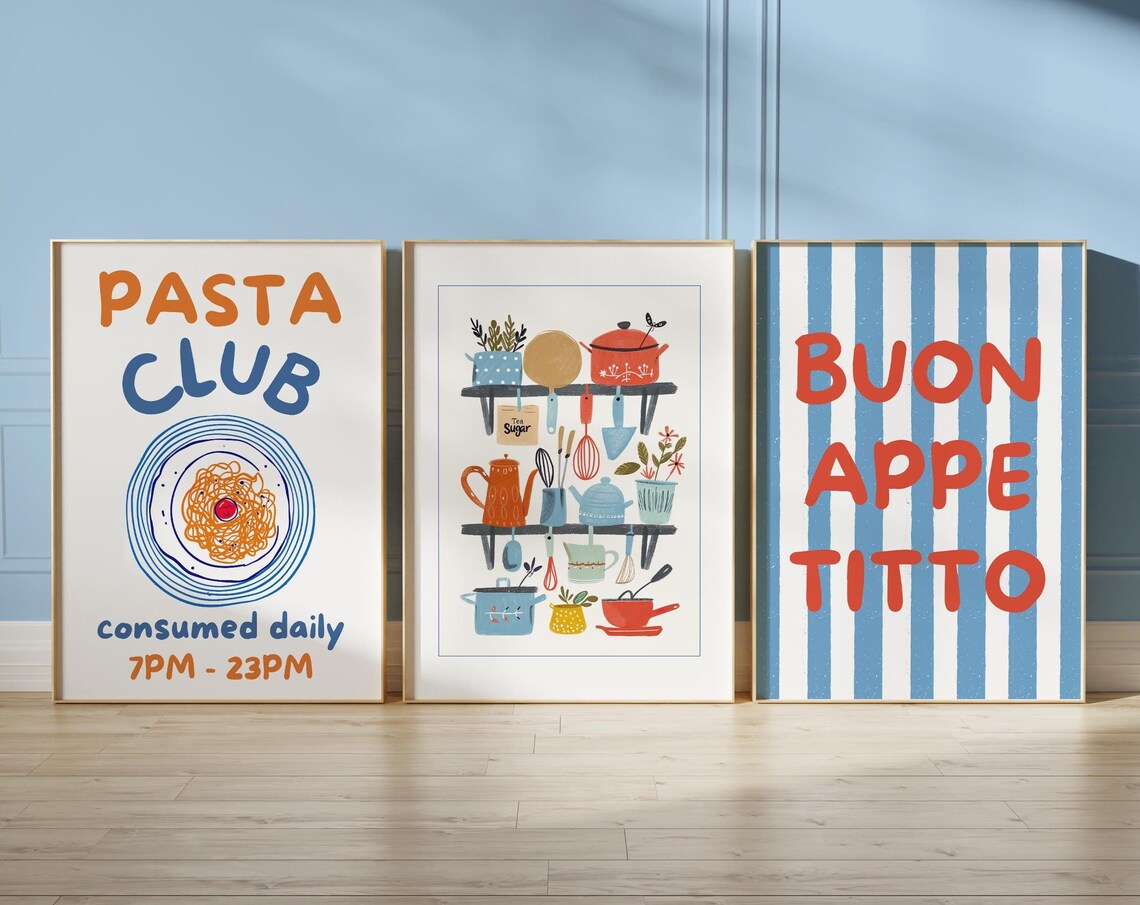 Trendy Pasta Club Retro Kitchen Art Print - Image 4