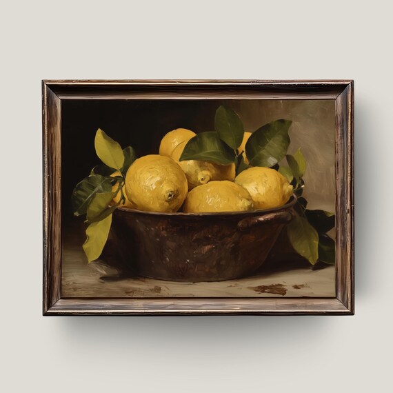 Lemon Still Life Painting Classic Citrus Bowl Kitchen Decor Poster