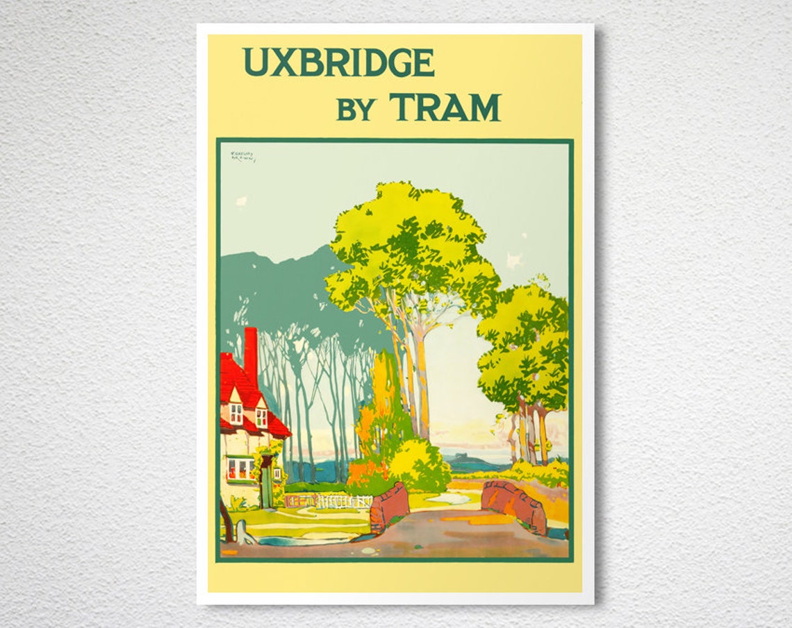 Uxbridge by Tram Vintage British Railway Countryside Travel Poster - Image 2