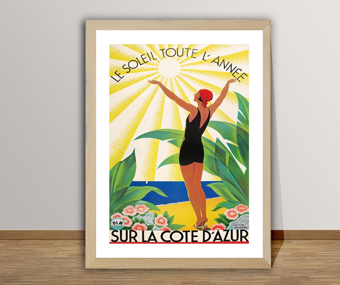 French Riviera Vintage Travel Poster, Living Room Decor