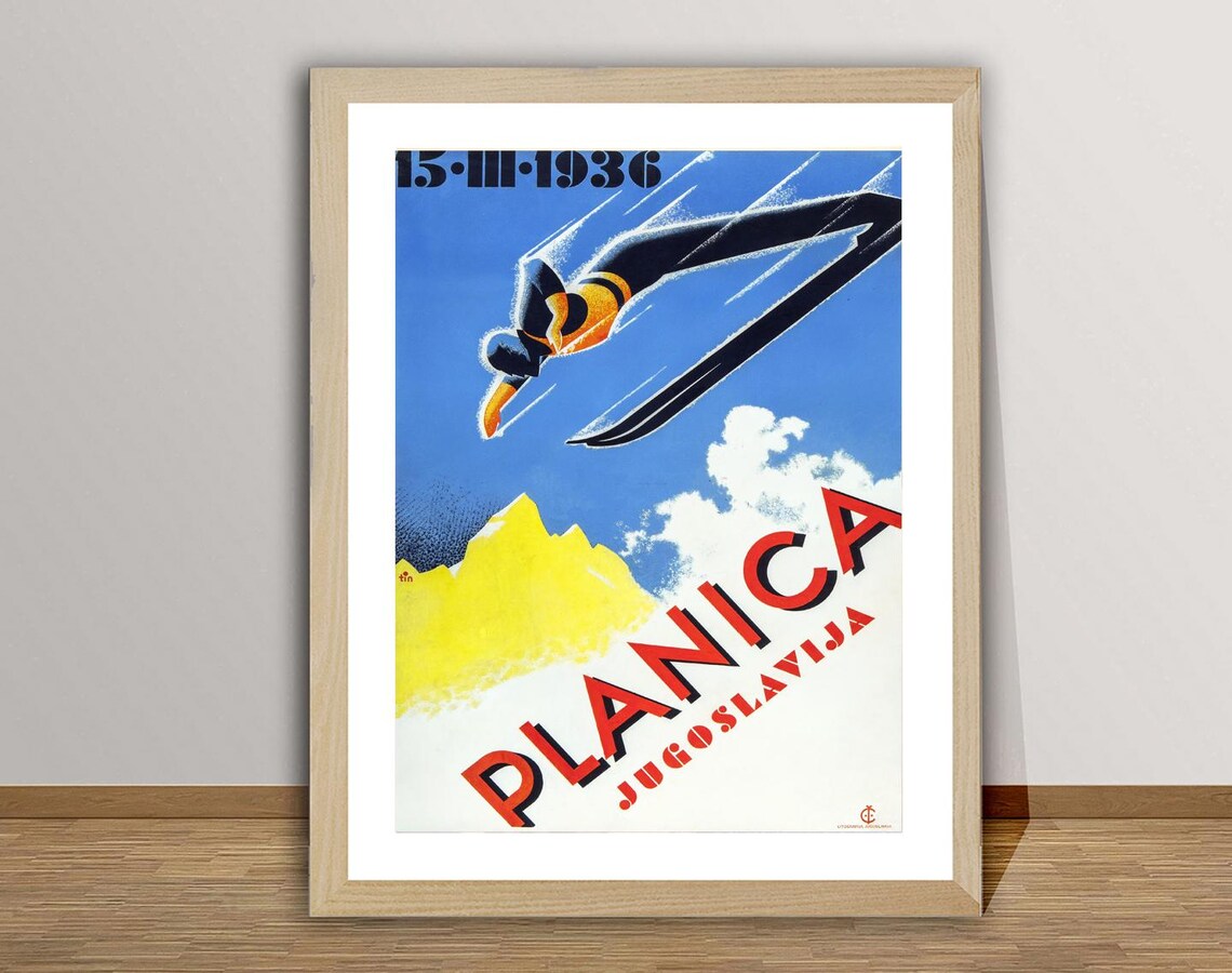 Planica Jugoslavija 1936 Ski Jumper Soaring Vintage Sports Poster