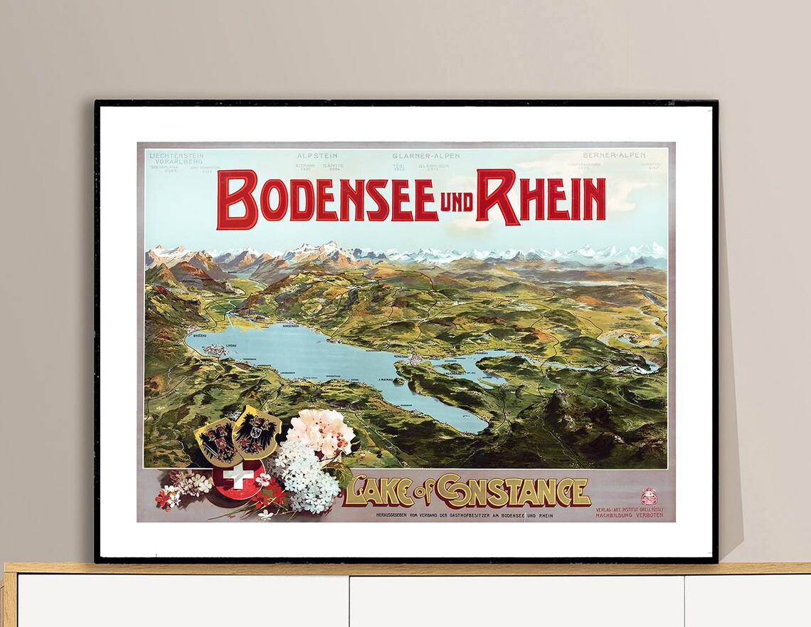 Lake Constance Bodensee und Rhein Vintage Panorama Map Travel Poster - Image 2