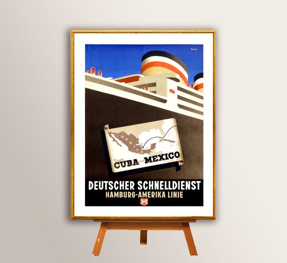 Deutscher Schnelldienst Hamburg Amerika Linie Vintage Travel Poster Poster Paper Or Print Gift Idea Wall Decor