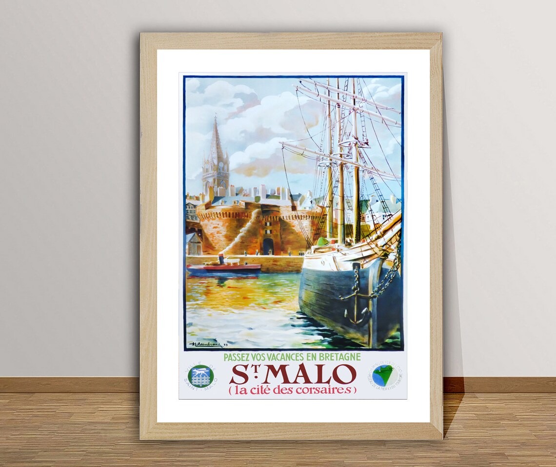 Saint Malo Brittany Corsair City Harbor Tall Sailing Ship Poster