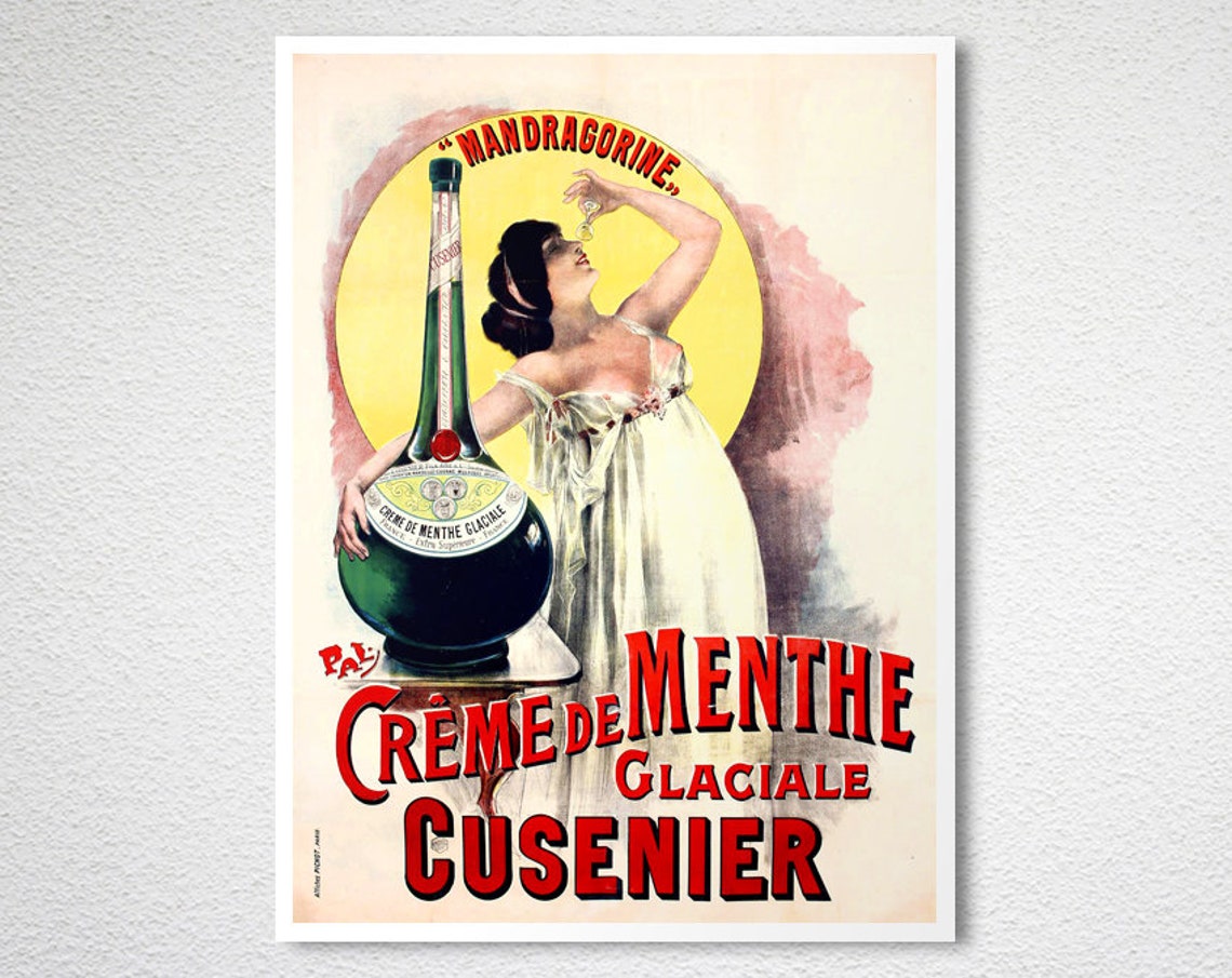 Crème de Menthe Cusenier Vintage French Liqueur Advertisement Poster - Image 2