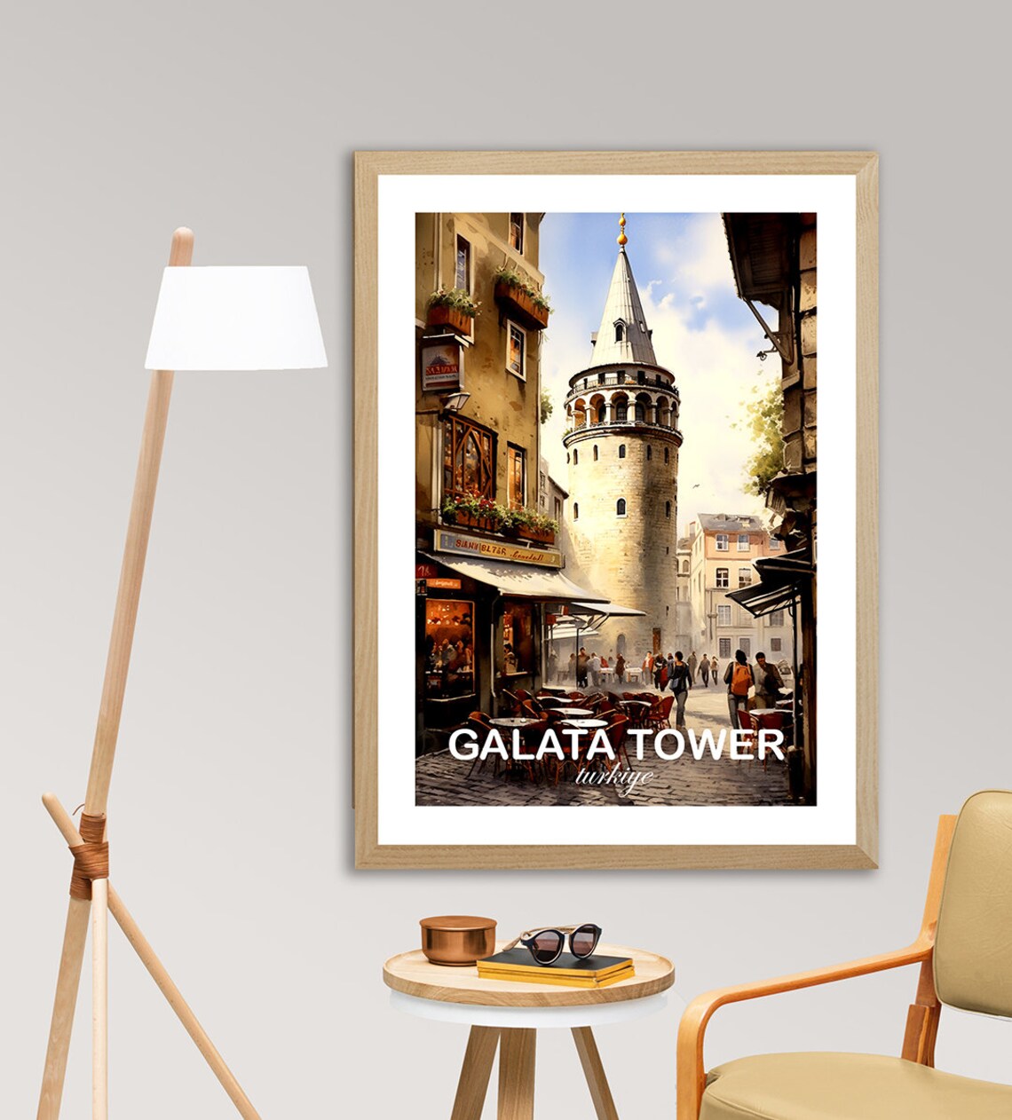 Galata Tower Istanbul Turkiye Old Street Cafes Historic Travel Poster - Image 3