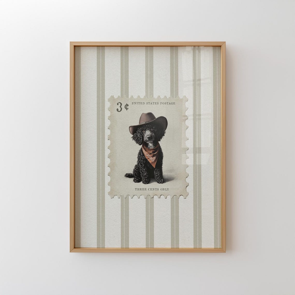 Black Poodle Cowboy Dog Vintage Three Cent Postage Stamp Poster