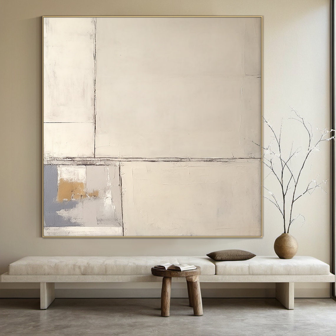 Beige Cream Minimalist Abstract Block Neutral Textured Art Poster - Image 3