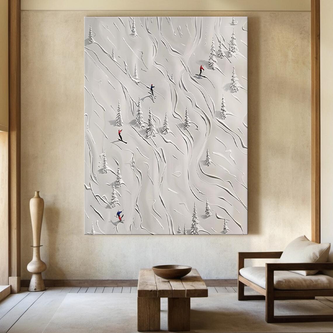 White Ski Oil Painting, Abstract Ski Art Poster - Image 4