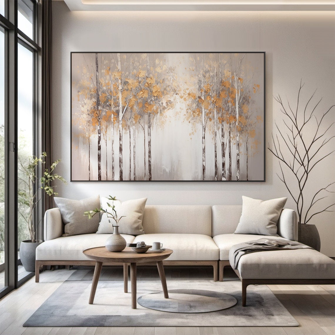 Golden Birch Forest White Bark Trees Beige Abstract Nature Poster - Image 4