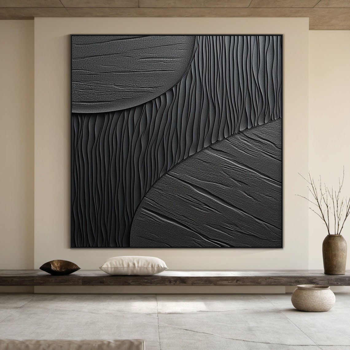 Black Abstract Painting Black Wabi Sabi Wall Art Large Black Wall Art Black Textured Hand Painting Neutral Wall Decor Art - Image 4