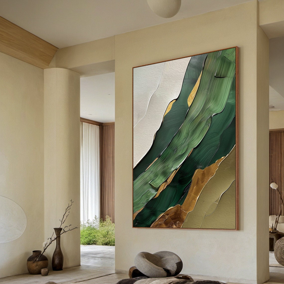 Green Brown Gold Diagonal Bands Textured Luxe Modern Art Poster - Image 6
