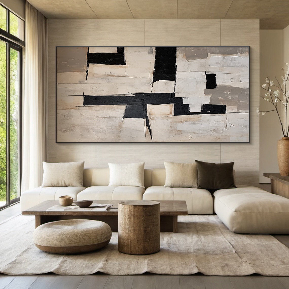 Black Cream Geometric Abstract Bold Blocks Modern Minimal Poster - Image 4