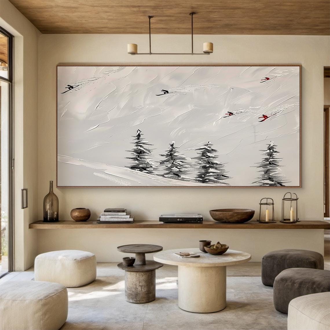 Beige Ski Oil Painting Decoration Painting Original Skier Gift Beige Abstract Ski Art Modern Home Wall Decoration - Image 6