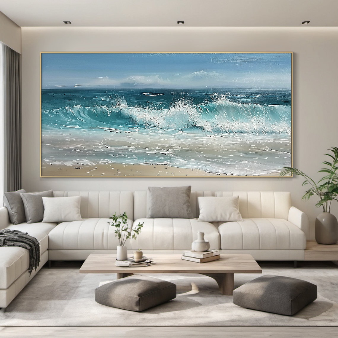 Blue Sea Level Abstract Oil Painting Art Print - Image 6