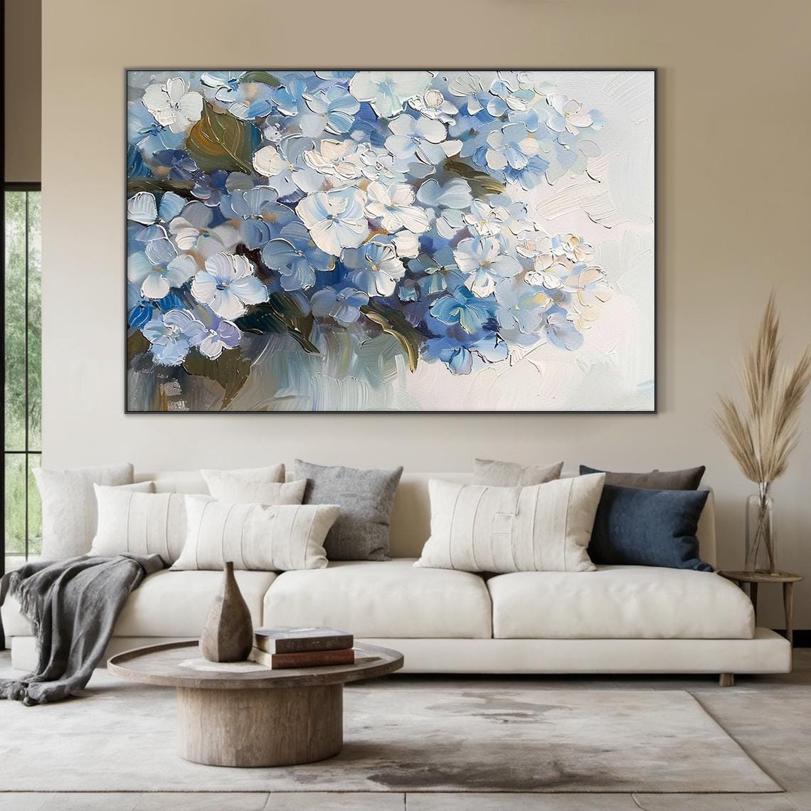 Blue White Floral Bouquet Painting Textured Botanical Wall Art Poster - Image 2