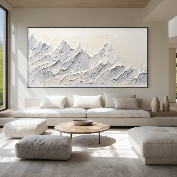 Large Grey And White Abstract Mountains Oil Painting 3d Textured Mountain Landscape Painting Modern Nature Living Room Wall Art