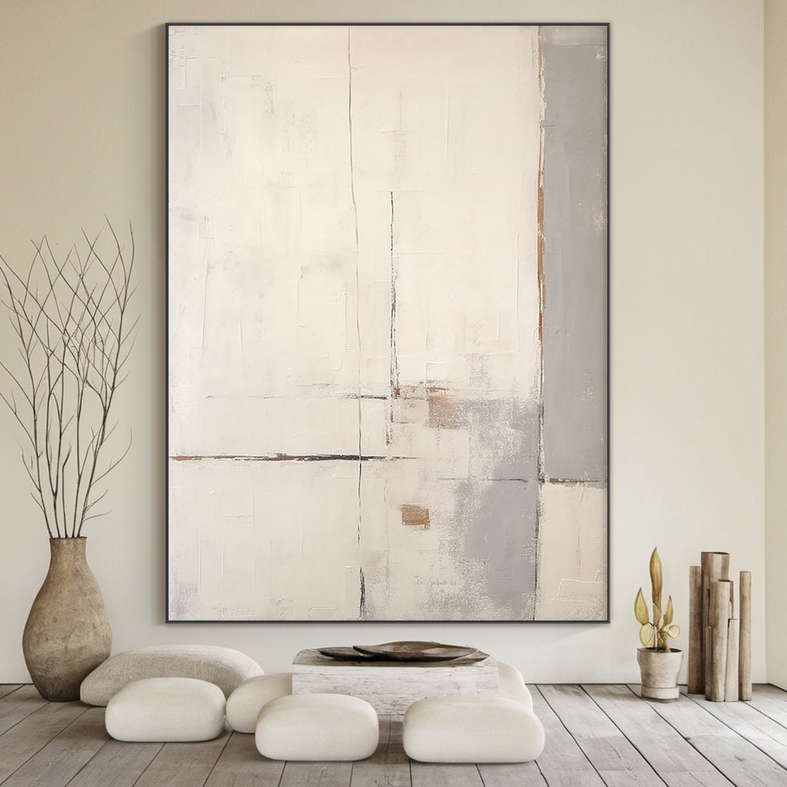 Beige Abstract Painting Grey Wabi Sabi Wall Art Large Beige Wall Art Beige Textured Hand Painting Modern Wall Decor Art - Image 6