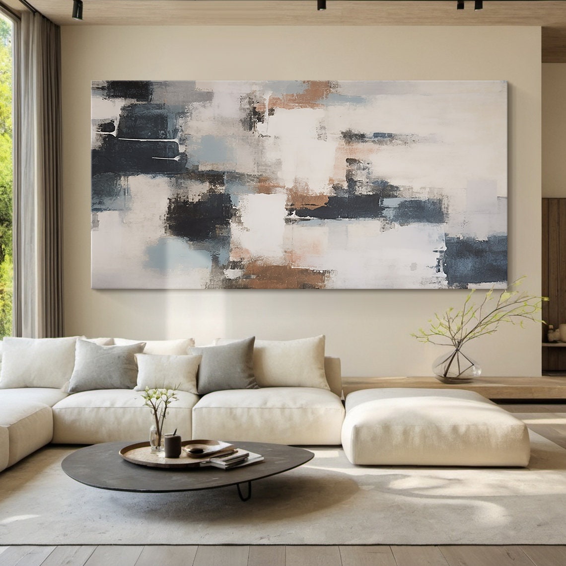 White Grey Navy Abstract Oil Painting Vertical Blocks Modern Poster - Image 4