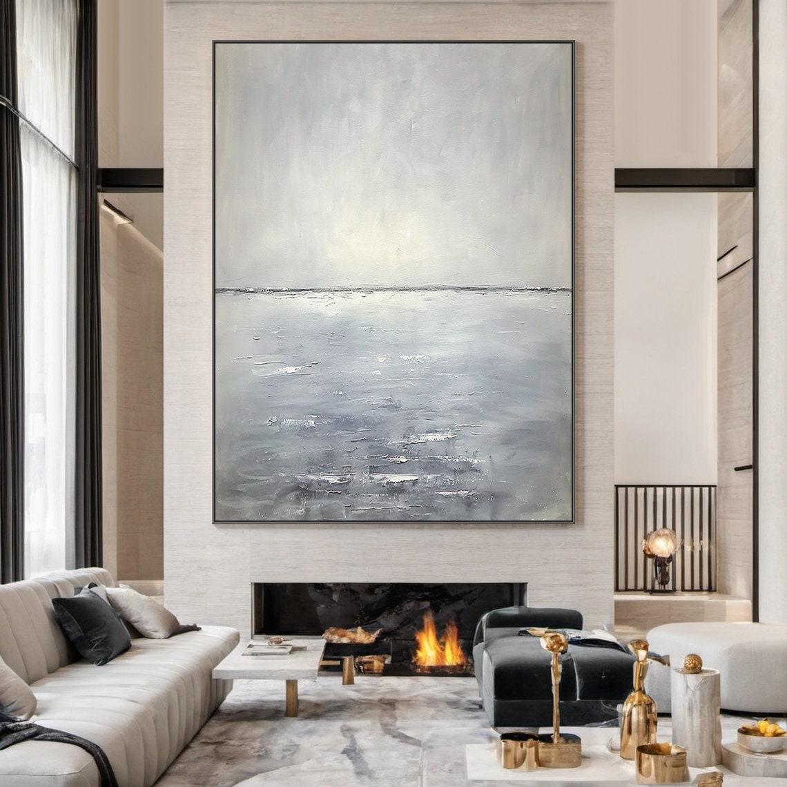 Grey Foggy Ocean Horizon Wide Seascape Minimalist Modern Poster - Image 6