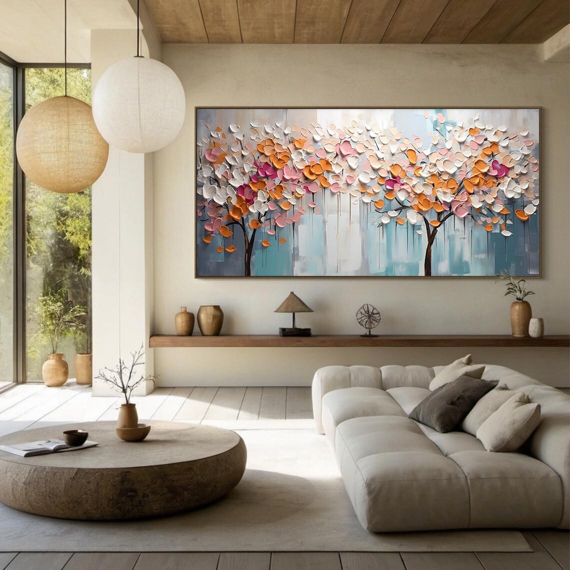 Colorful Tree Of Life Landscape Oil Painting Art Print - Image 5