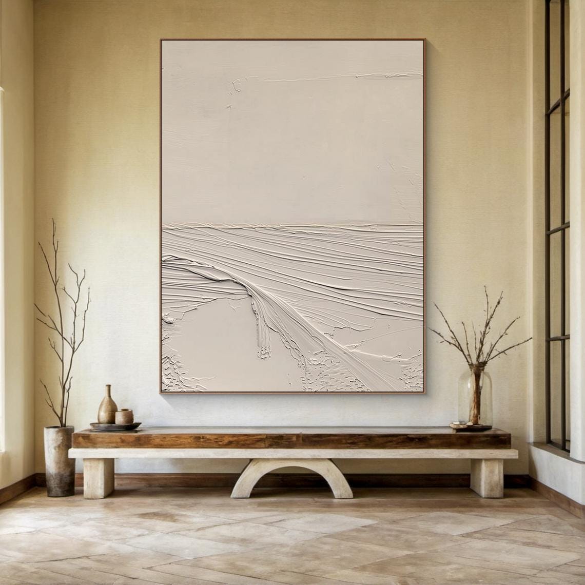 Pure Beige Minimalist Wall Art Large Beige Abstract Oil Painting Original Hand Painted Decorative Painting Modern Home Wall Decoration - Image 4