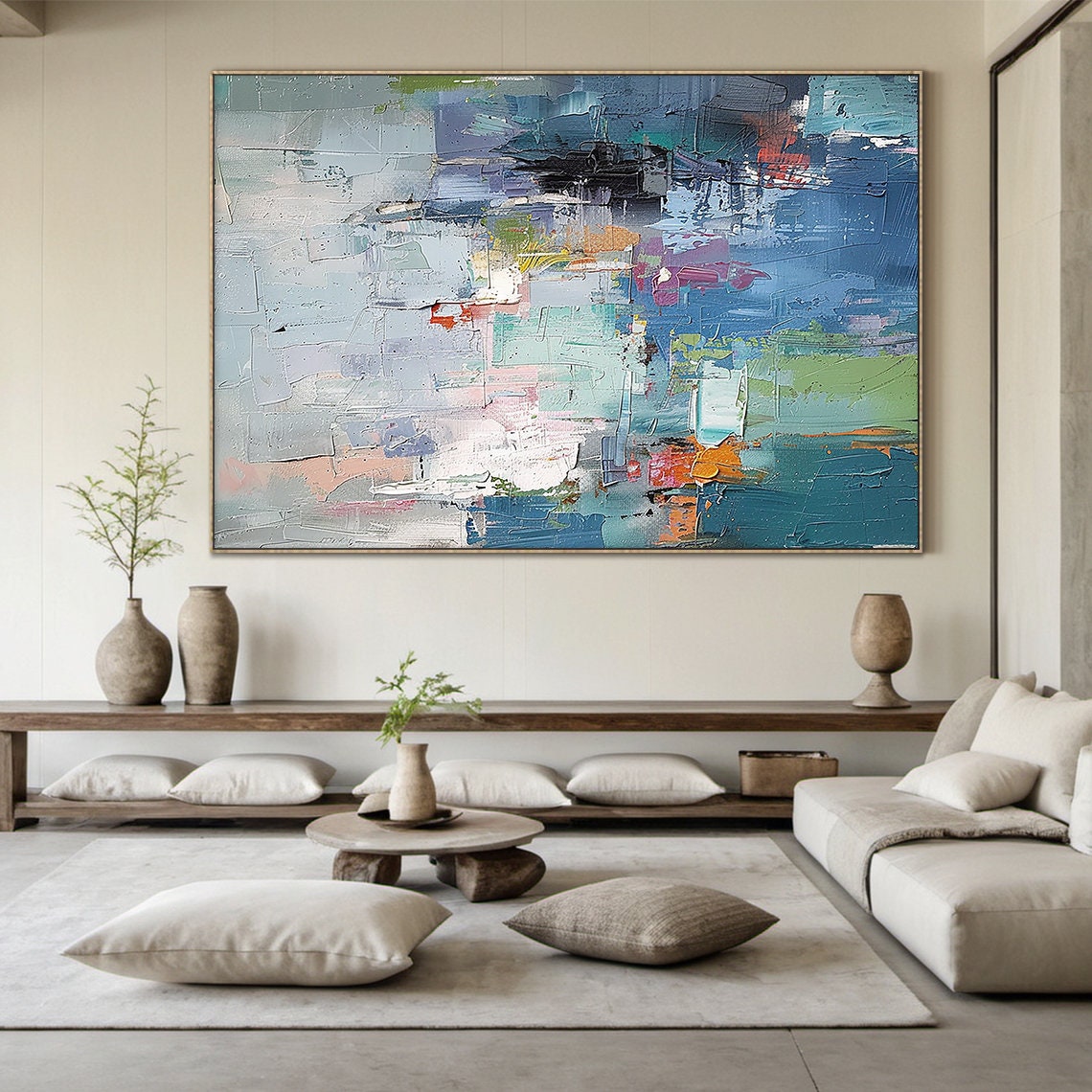 Multicolor Impasto Abstract Geometric Textured Modern Art Poster - Image 3