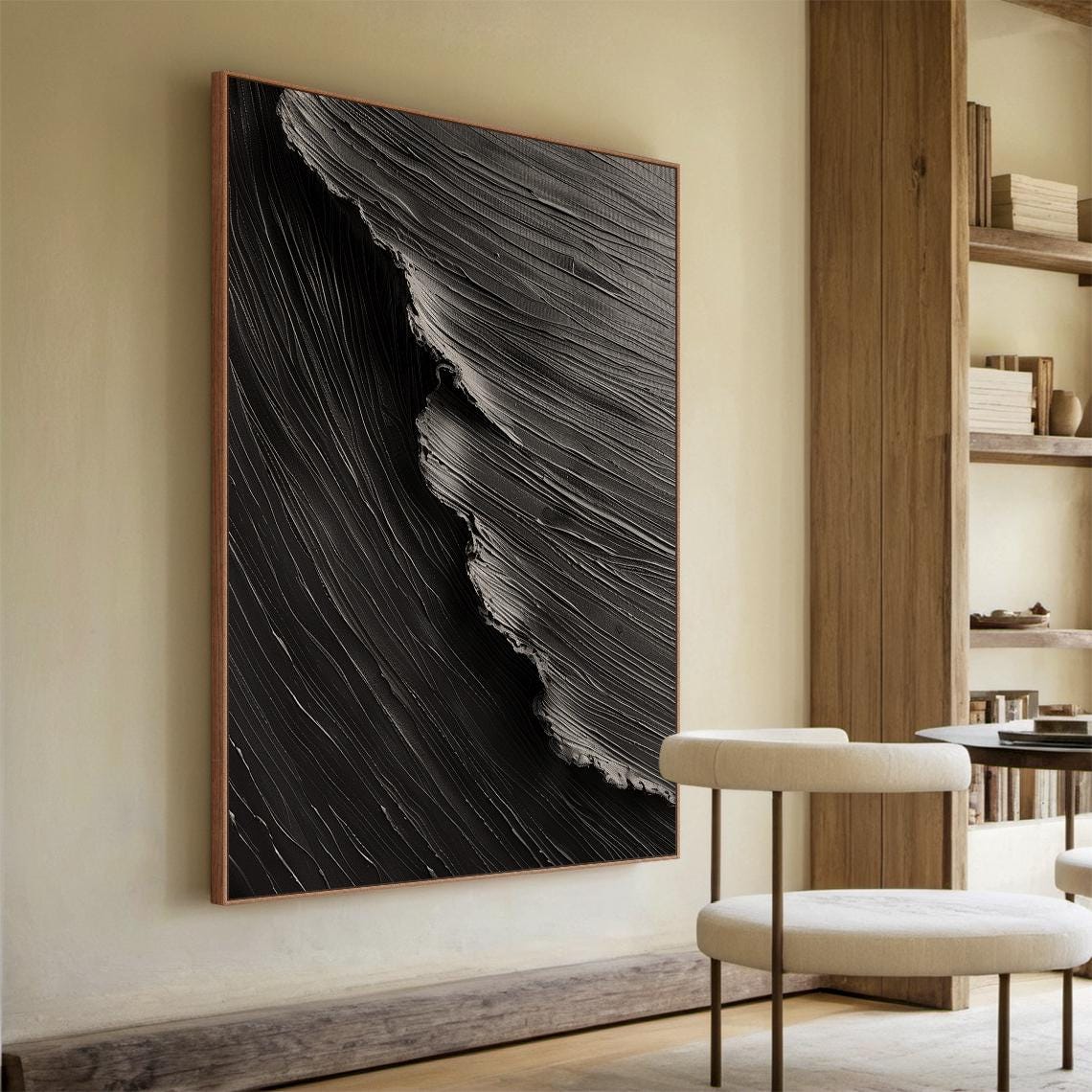 Black White Wave Textured Abstract Painting Dramatic Wall Art Poster - Image 5