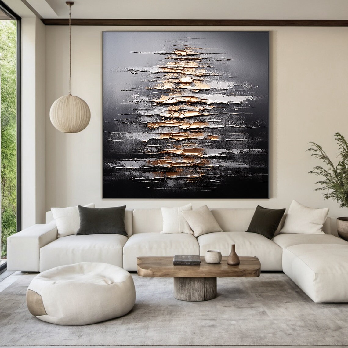 Wabi Sabi Abstract Wall Art Print, Black and Gold - Image 2