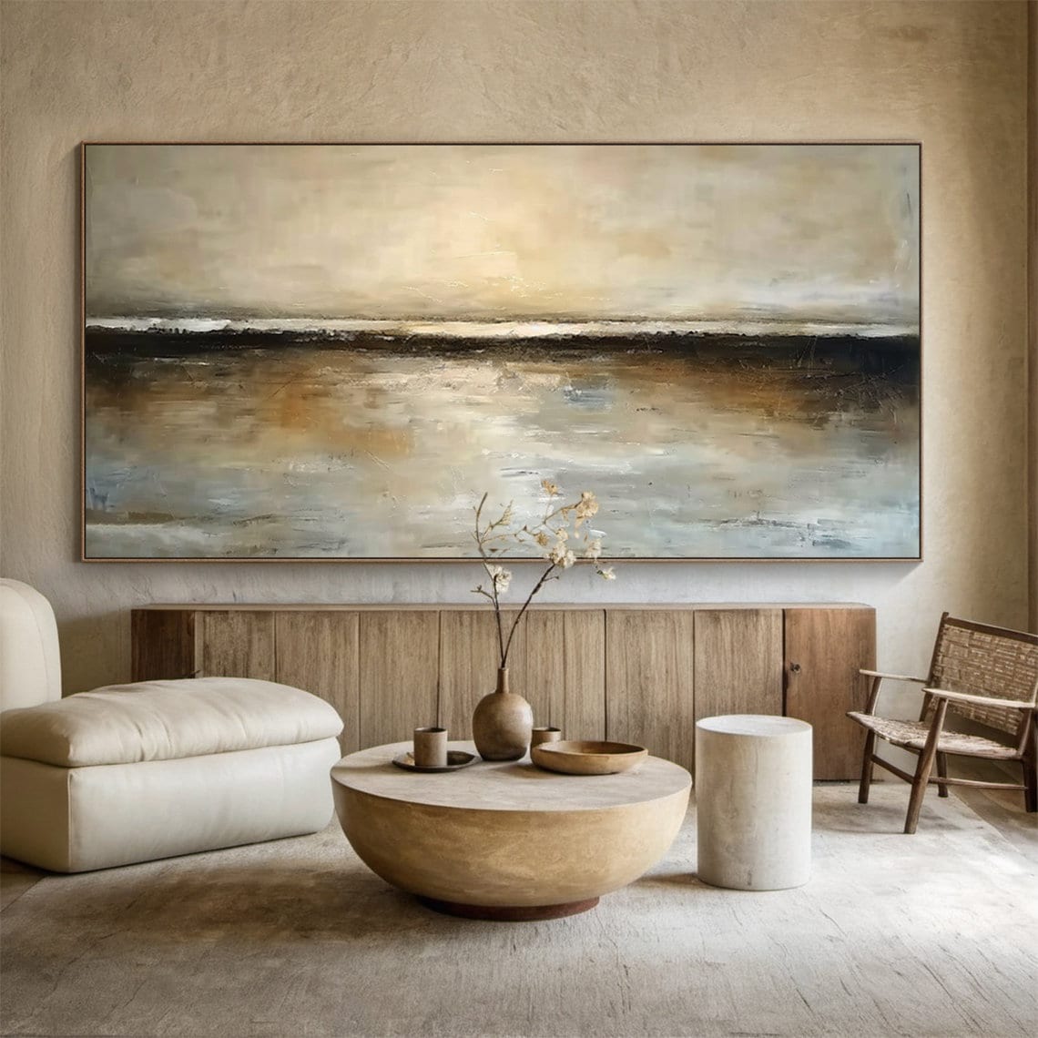 Brown Calm Sea Abstract Art Print, Wabi Sabi Landscape