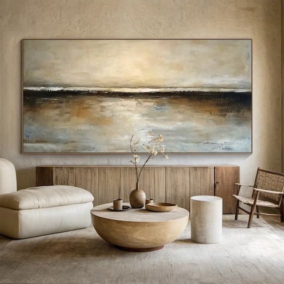 Brown Calm Sea Abstract Art Print, Wabi Sabi Landscape
