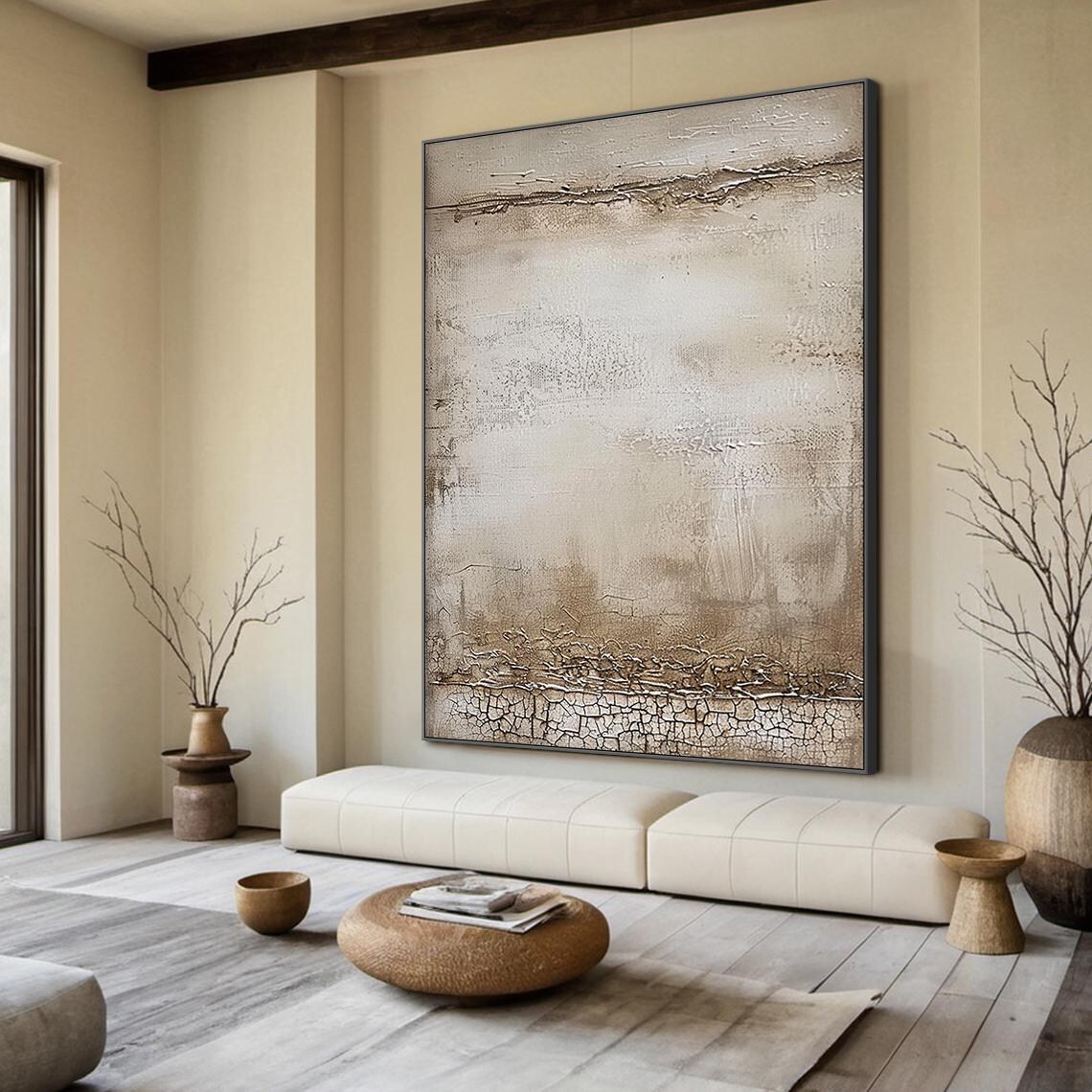 Beige Abstract Oil Painting, Wabi Sabi Art Print - Image 6